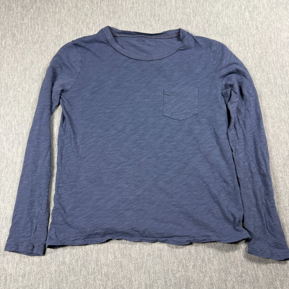 Madewell Shirt Womens XS Blue Slub Cotton Pocket Long Sleeve Crewneck Tee‎